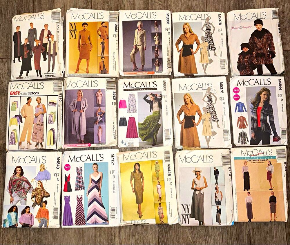 Lot of 15 Women’s McCall’s Sewing Patterns Assorted Dresses & Separates